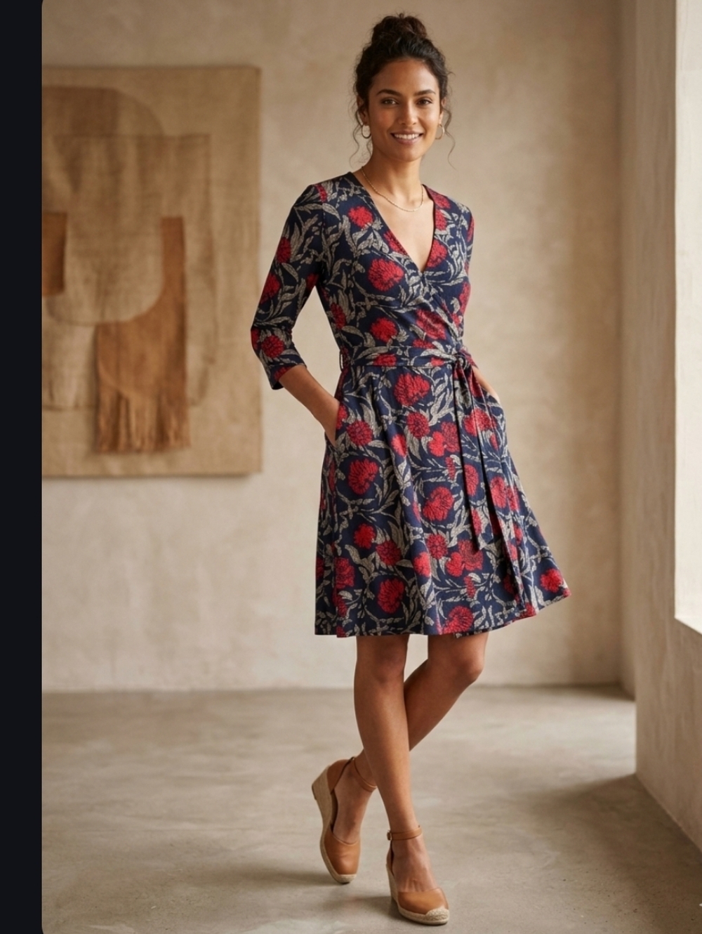 Banana Republic. Floral Wrap Dress - Red and Black